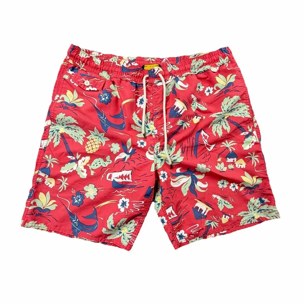 Polo‎ Ralph Lauren Swim Trunks Tropical Print Red XL